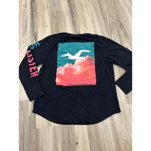 Hollister Men's XL Long Sleeve T-Shirt Black Graphic Logo 100% Cotton